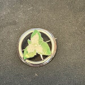 Sterling Silver and Green Enamel  Trillium Brooch
